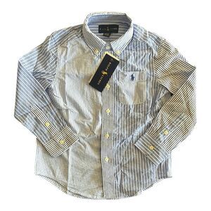 Polo Ralph Lauren Natural Stretch Fit Striped Cotton Dress Blue Dress Shirt